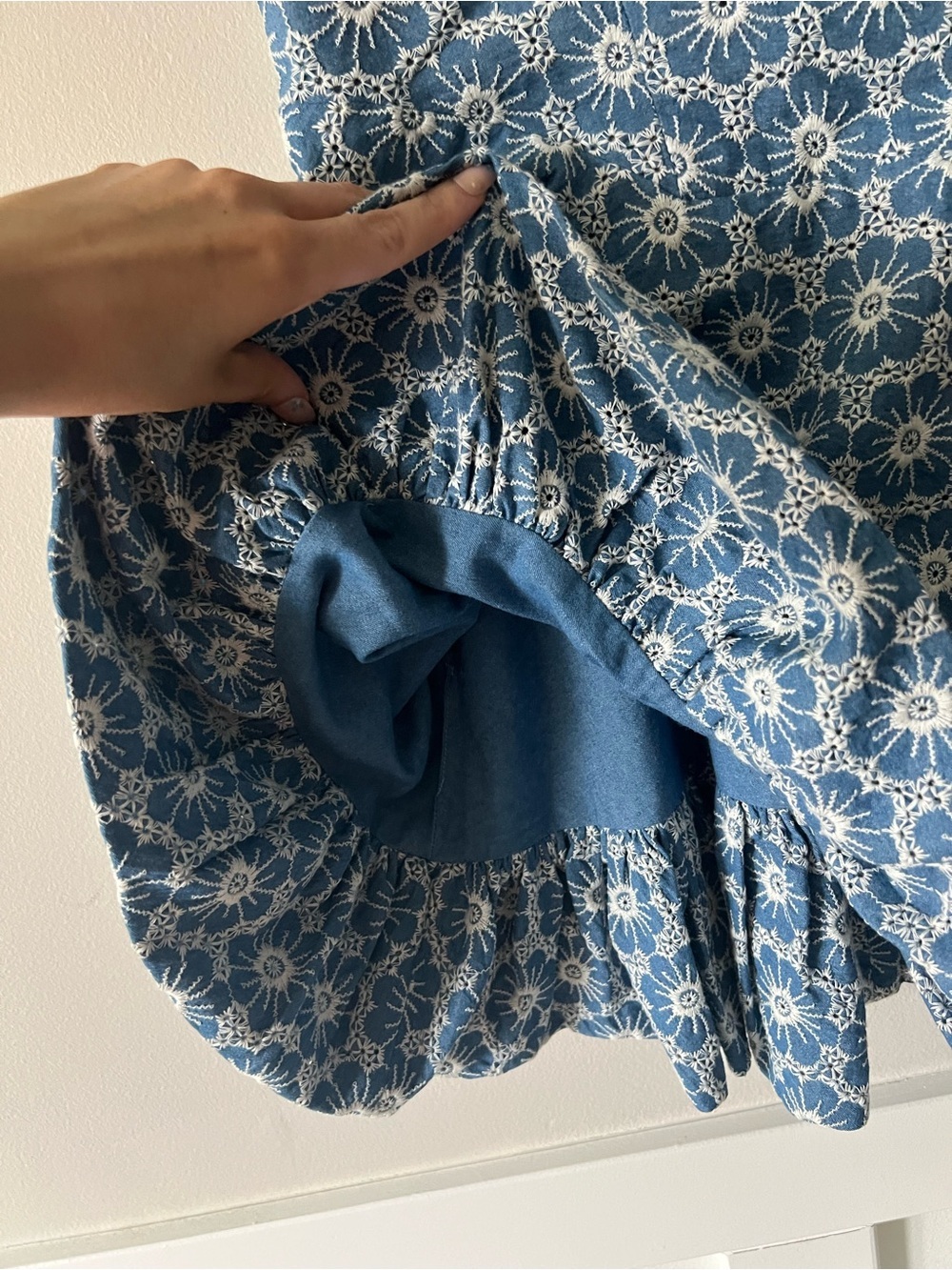 Arianne Elmy Denim La Bubble Dress Blue Floral Embroidered Mini Size M - Picture 5 of 8